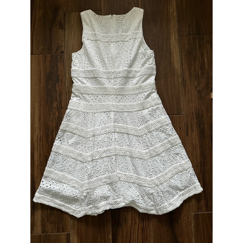 Cremieux White Sun Dress 14 Fits L A Line Knee Length Eyelet Beach Cruise Simple - Picture 3 of 9